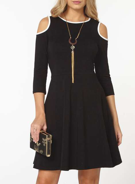 Black cold shoulder dress